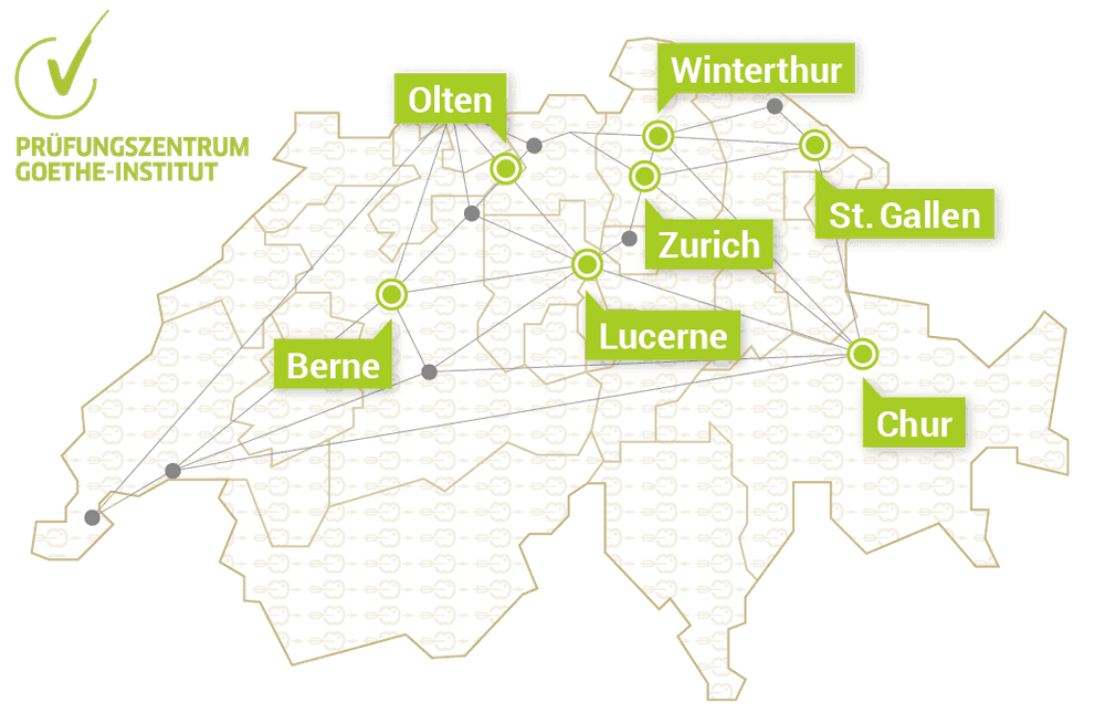 Map of Goethe-Institut German Exams in Switzerland - Berne, Lucerne, Chur, St. Gallen, Winterthur